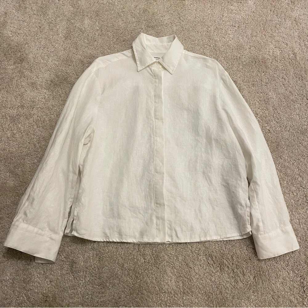 Reformation White Button-Down Linen Blend Shirt - Picture 3 of 10